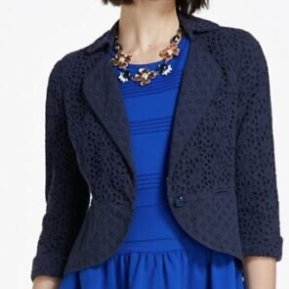 Anthropologie LeifNotes Navy Blue MARIN Eyelet Blazer Size 4